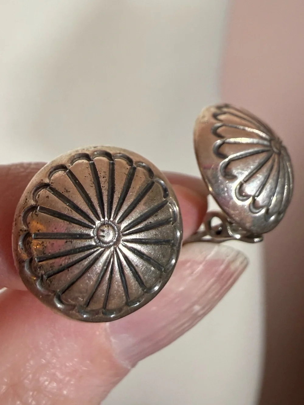 Native American Navajo Sterling silver Signed hand stamped small clip earrings
